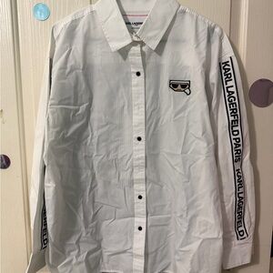 Karl Lagerfeld White Button-Down Shirt with Logo Tape